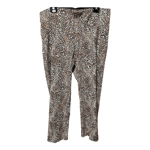 Chico's Cream Brown Black Leopard Pattern Slim Cropped Pant - Picture 1 of 5